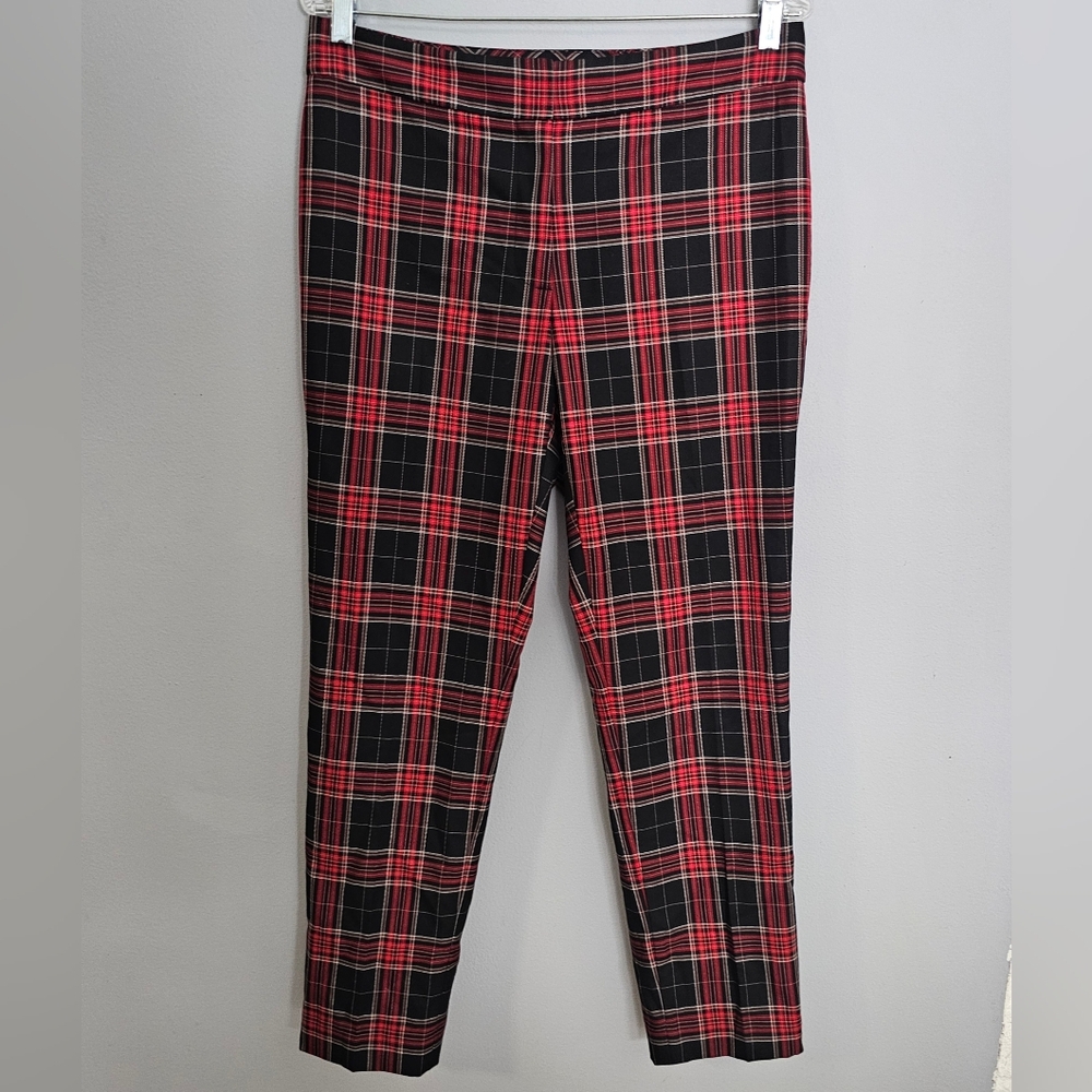 Tommy Hilfiger Plaid Ankle Pants Women's Size 8 Red Black Tapered 32 x 28